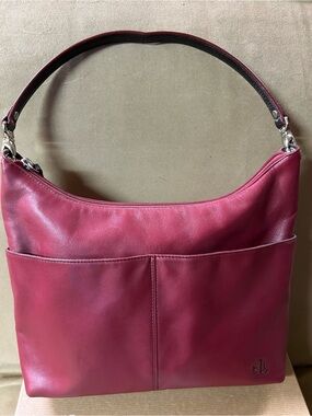 Ralph Lauren Leather Shoulder Hobo Bag in Deep Red.
